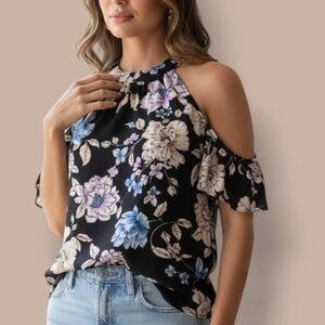 💠NWT XS Iz Byer Black Floral Off The Shoulder Floral Top